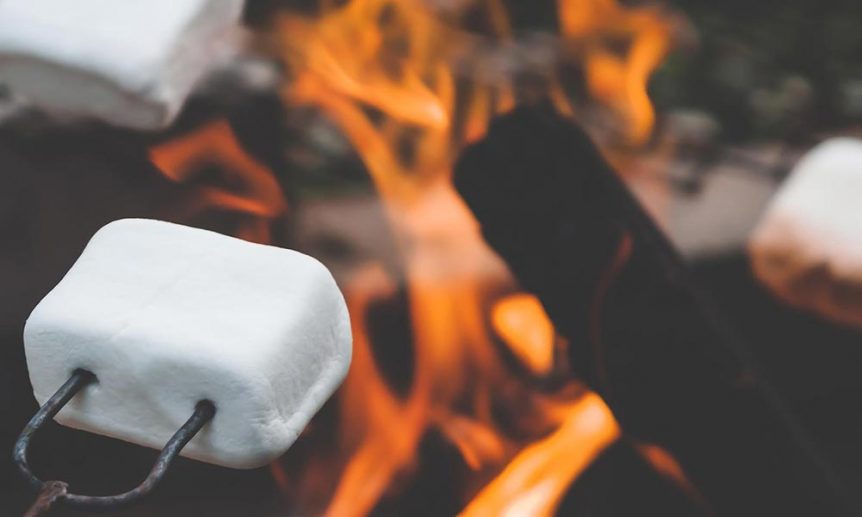 Marshmallow roasting over fire